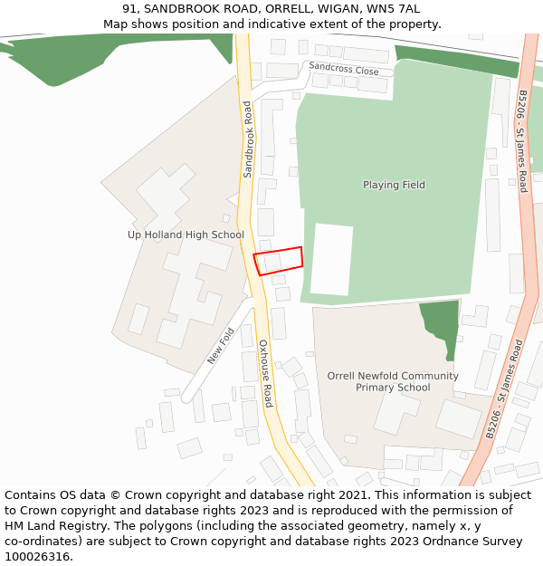 91, SANDBROOK ROAD, ORRELL, WIGAN, WN5 7AL: Location map and indicative extent of plot