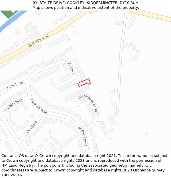 91, STAITE DRIVE, COOKLEY, KIDDERMINSTER, DY10 3UA: Location map and indicative extent of plot
