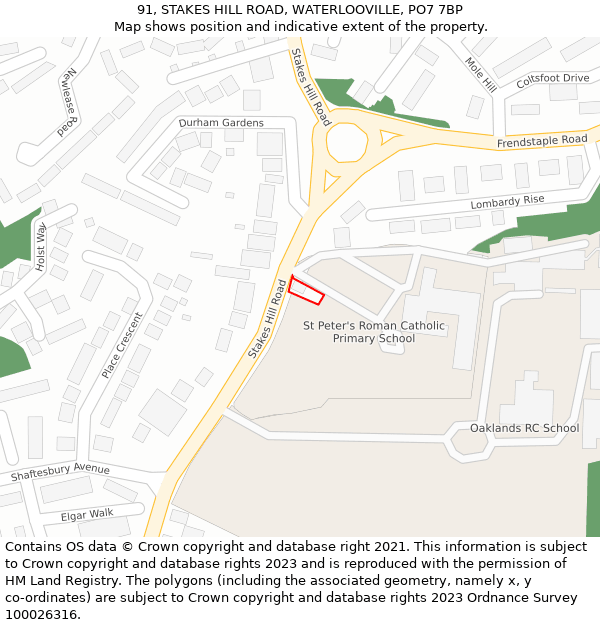 91, STAKES HILL ROAD, WATERLOOVILLE, PO7 7BP: Location map and indicative extent of plot