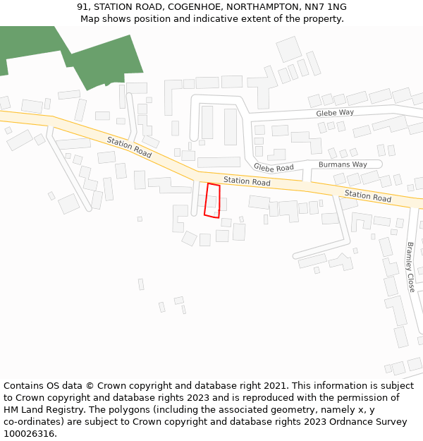 91, STATION ROAD, COGENHOE, NORTHAMPTON, NN7 1NG: Location map and indicative extent of plot