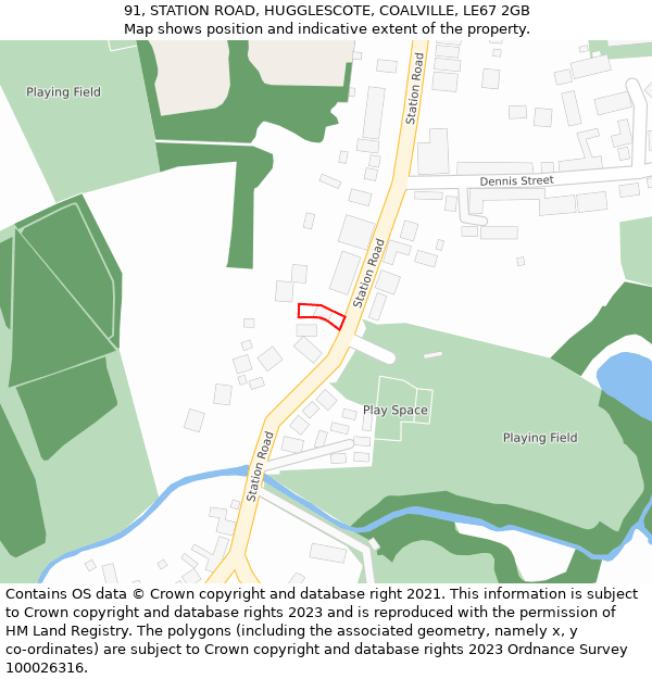 91, STATION ROAD, HUGGLESCOTE, COALVILLE, LE67 2GB: Location map and indicative extent of plot