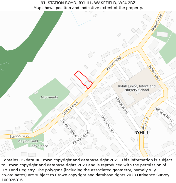 91, STATION ROAD, RYHILL, WAKEFIELD, WF4 2BZ: Location map and indicative extent of plot