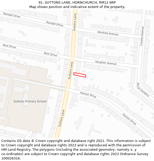 91, SUTTONS LANE, HORNCHURCH, RM12 6RP: Location map and indicative extent of plot