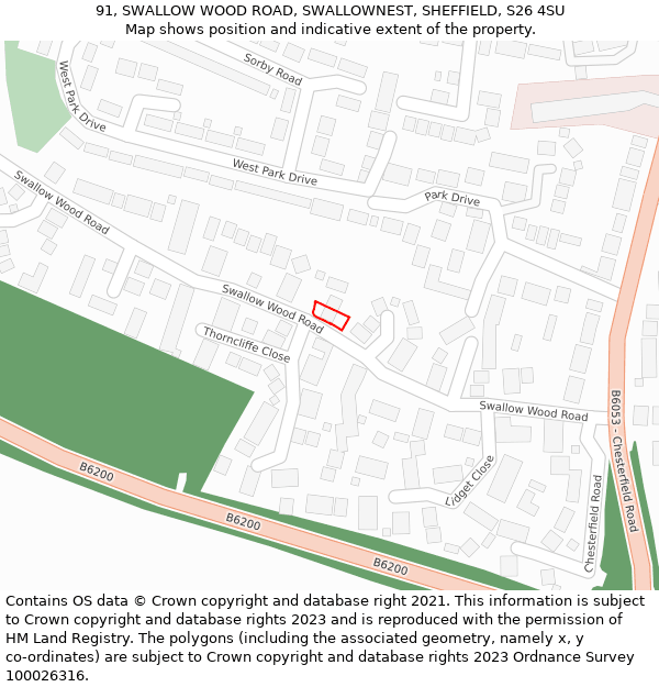 91, SWALLOW WOOD ROAD, SWALLOWNEST, SHEFFIELD, S26 4SU: Location map and indicative extent of plot