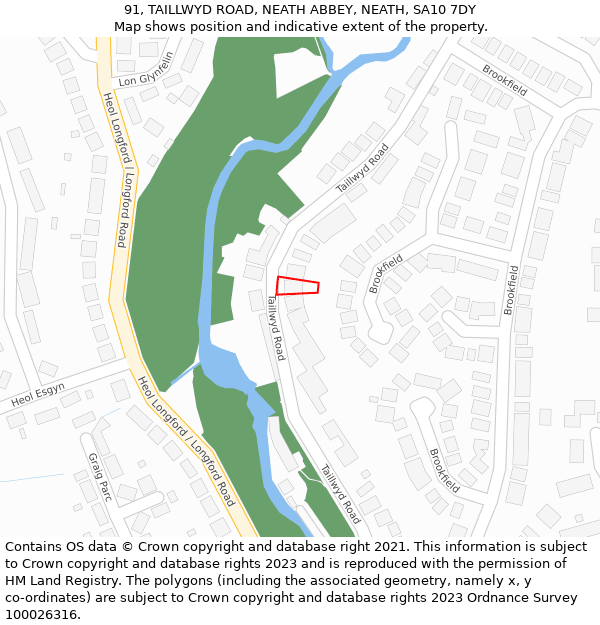 91, TAILLWYD ROAD, NEATH ABBEY, NEATH, SA10 7DY: Location map and indicative extent of plot