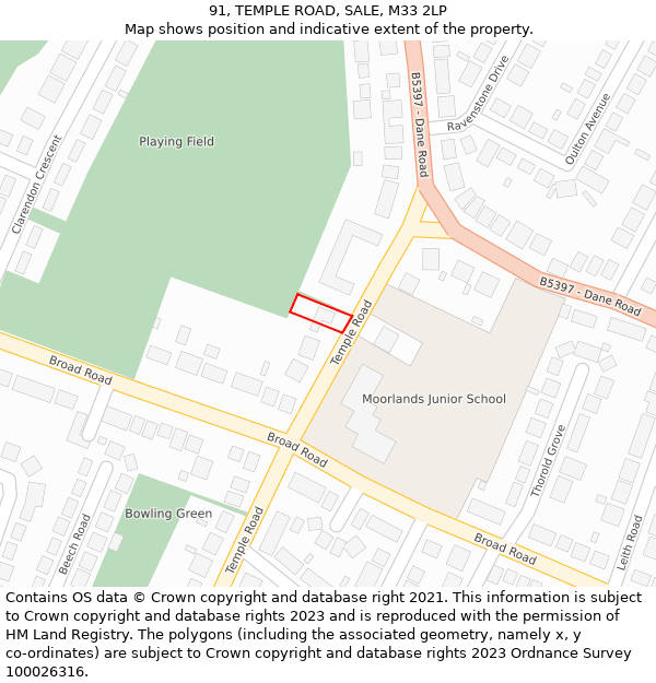 91, TEMPLE ROAD, SALE, M33 2LP: Location map and indicative extent of plot