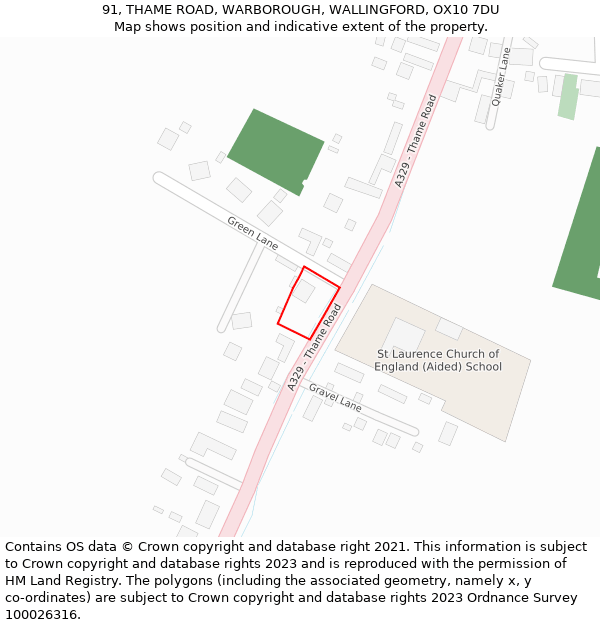 91, THAME ROAD, WARBOROUGH, WALLINGFORD, OX10 7DU: Location map and indicative extent of plot