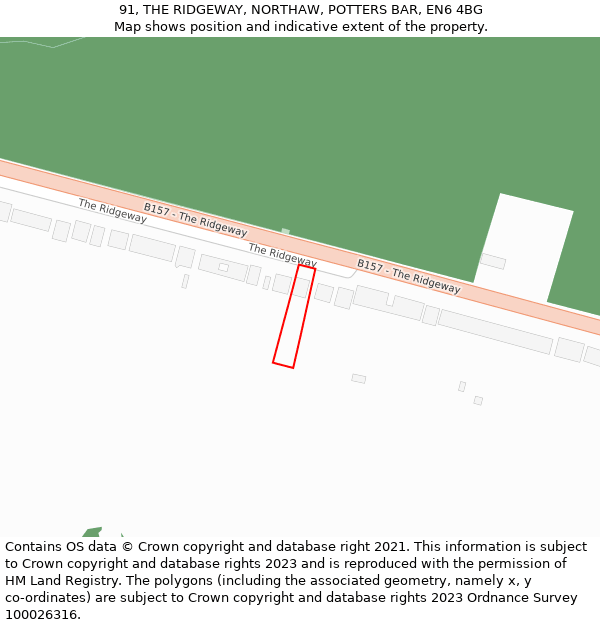91, THE RIDGEWAY, NORTHAW, POTTERS BAR, EN6 4BG: Location map and indicative extent of plot