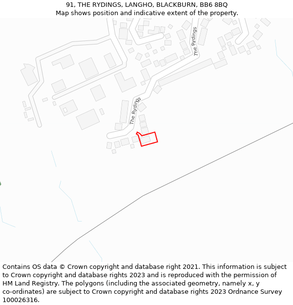 91, THE RYDINGS, LANGHO, BLACKBURN, BB6 8BQ: Location map and indicative extent of plot