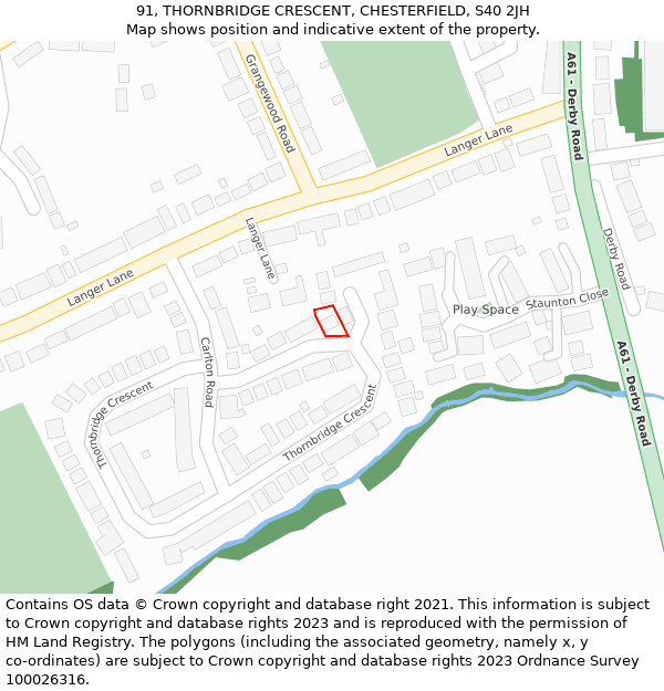 91, THORNBRIDGE CRESCENT, CHESTERFIELD, S40 2JH: Location map and indicative extent of plot