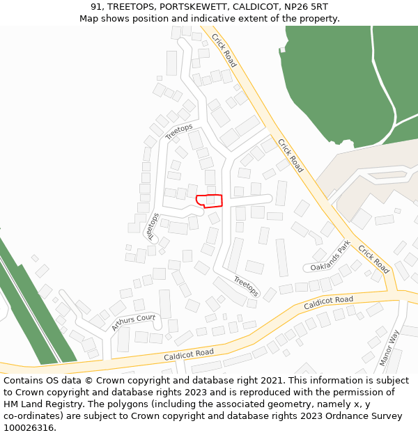 91, TREETOPS, PORTSKEWETT, CALDICOT, NP26 5RT: Location map and indicative extent of plot