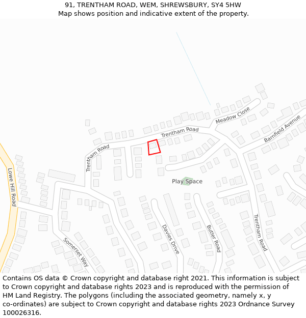 91, TRENTHAM ROAD, WEM, SHREWSBURY, SY4 5HW: Location map and indicative extent of plot