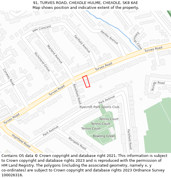 91, TURVES ROAD, CHEADLE HULME, CHEADLE, SK8 6AE: Location map and indicative extent of plot