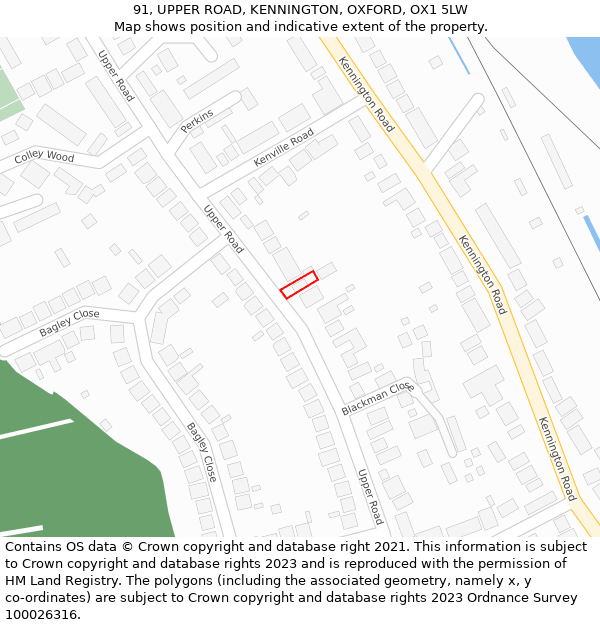 91, UPPER ROAD, KENNINGTON, OXFORD, OX1 5LW: Location map and indicative extent of plot