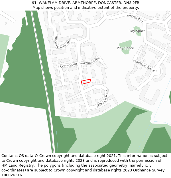 91, WAKELAM DRIVE, ARMTHORPE, DONCASTER, DN3 2FR: Location map and indicative extent of plot