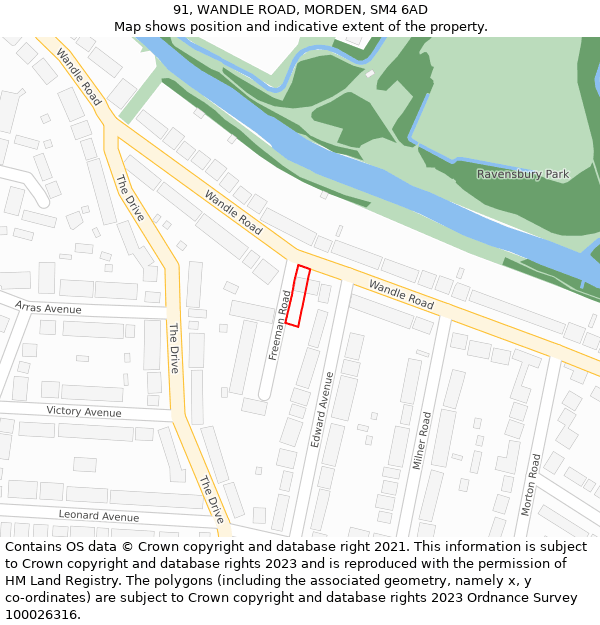 91, WANDLE ROAD, MORDEN, SM4 6AD: Location map and indicative extent of plot