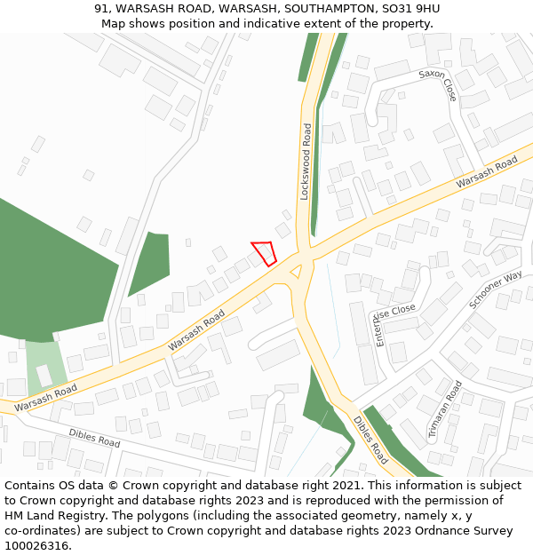 91, WARSASH ROAD, WARSASH, SOUTHAMPTON, SO31 9HU: Location map and indicative extent of plot