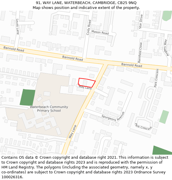 91, WAY LANE, WATERBEACH, CAMBRIDGE, CB25 9NQ: Location map and indicative extent of plot