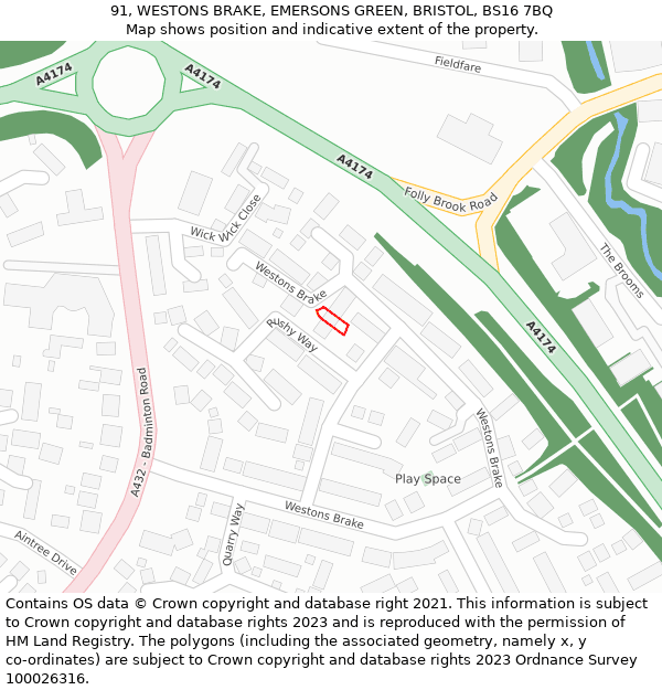 91, WESTONS BRAKE, EMERSONS GREEN, BRISTOL, BS16 7BQ: Location map and indicative extent of plot