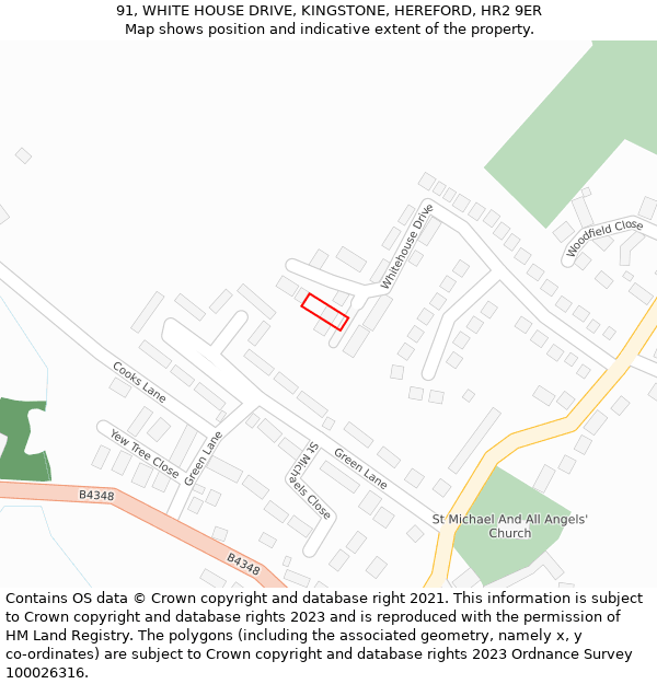 91, WHITE HOUSE DRIVE, KINGSTONE, HEREFORD, HR2 9ER: Location map and indicative extent of plot
