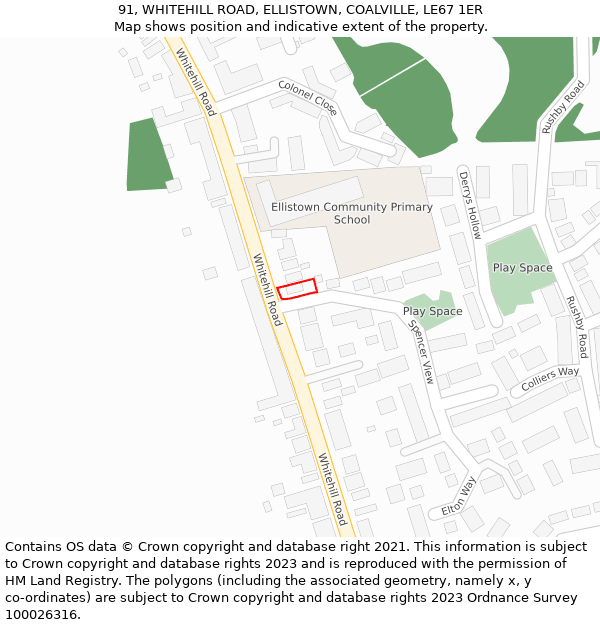 91, WHITEHILL ROAD, ELLISTOWN, COALVILLE, LE67 1ER: Location map and indicative extent of plot