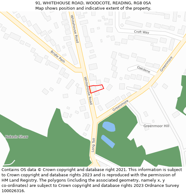 91, WHITEHOUSE ROAD, WOODCOTE, READING, RG8 0SA: Location map and indicative extent of plot