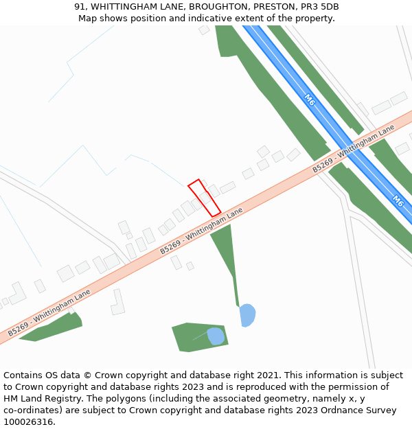 91, WHITTINGHAM LANE, BROUGHTON, PRESTON, PR3 5DB: Location map and indicative extent of plot