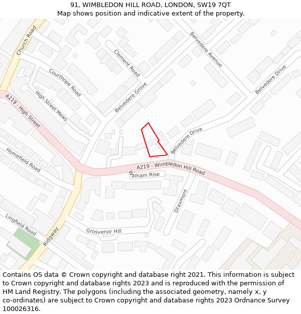 91, WIMBLEDON HILL ROAD, LONDON, SW19 7QT: Location map and indicative extent of plot