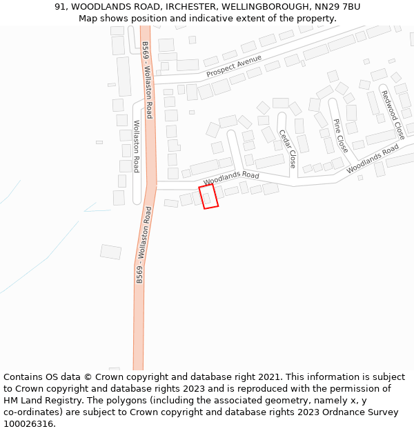 91, WOODLANDS ROAD, IRCHESTER, WELLINGBOROUGH, NN29 7BU: Location map and indicative extent of plot