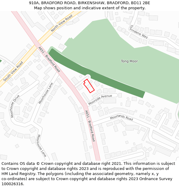 910A, BRADFORD ROAD, BIRKENSHAW, BRADFORD, BD11 2BE: Location map and indicative extent of plot