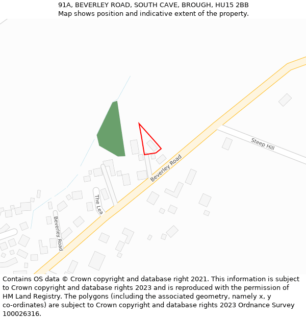 91A, BEVERLEY ROAD, SOUTH CAVE, BROUGH, HU15 2BB: Location map and indicative extent of plot