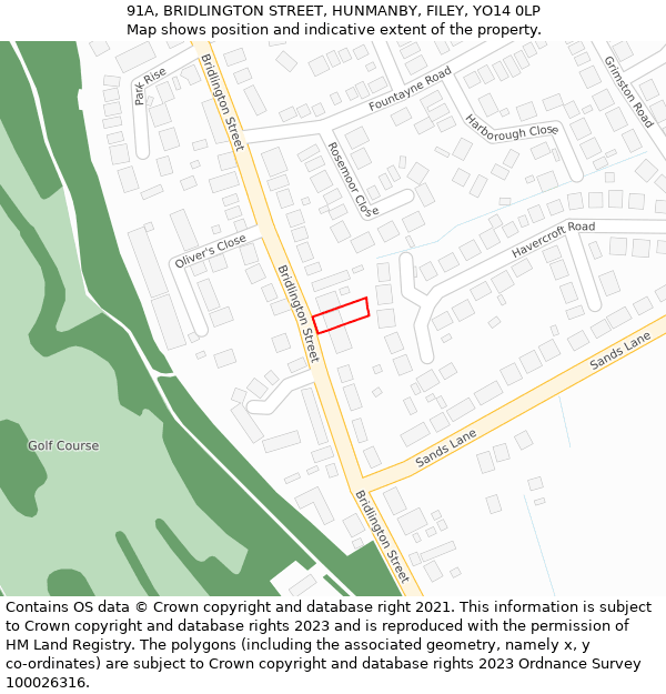 91A, BRIDLINGTON STREET, HUNMANBY, FILEY, YO14 0LP: Location map and indicative extent of plot