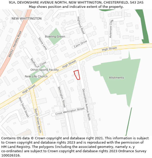 91A, DEVONSHIRE AVENUE NORTH, NEW WHITTINGTON, CHESTERFIELD, S43 2AS: Location map and indicative extent of plot