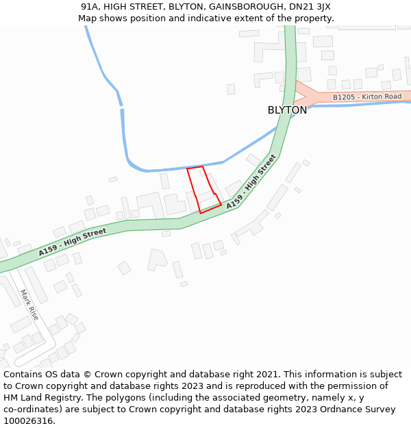 91A, HIGH STREET, BLYTON, GAINSBOROUGH, DN21 3JX: Location map and indicative extent of plot