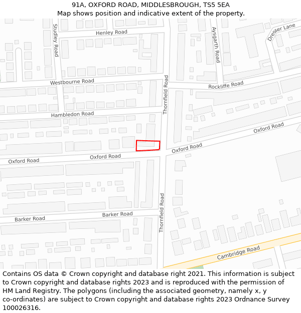 91A, OXFORD ROAD, MIDDLESBROUGH, TS5 5EA: Location map and indicative extent of plot