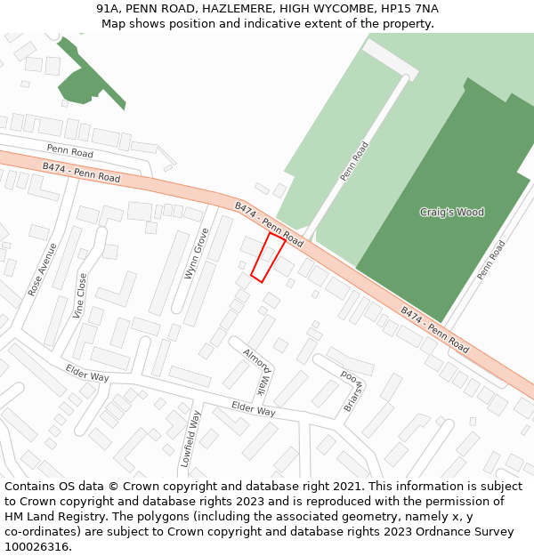 91A, PENN ROAD, HAZLEMERE, HIGH WYCOMBE, HP15 7NA: Location map and indicative extent of plot