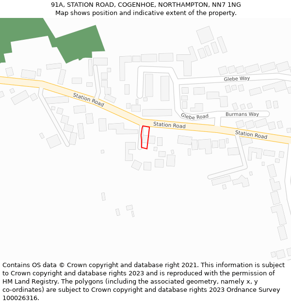 91A, STATION ROAD, COGENHOE, NORTHAMPTON, NN7 1NG: Location map and indicative extent of plot