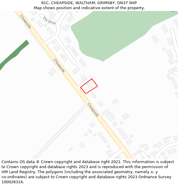 91C, CHEAPSIDE, WALTHAM, GRIMSBY, DN37 0HP: Location map and indicative extent of plot