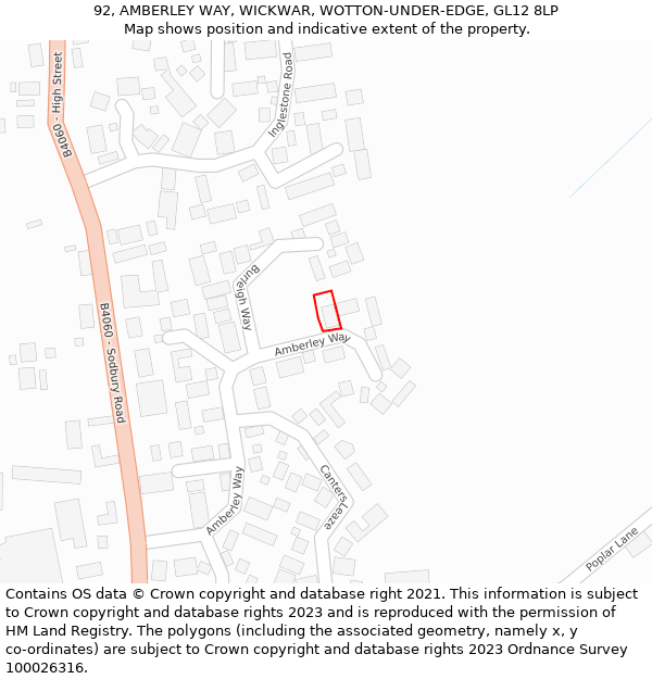 92, AMBERLEY WAY, WICKWAR, WOTTON-UNDER-EDGE, GL12 8LP: Location map and indicative extent of plot