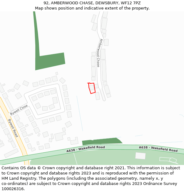 92, AMBERWOOD CHASE, DEWSBURY, WF12 7PZ: Location map and indicative extent of plot
