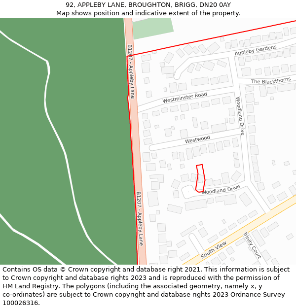 92, APPLEBY LANE, BROUGHTON, BRIGG, DN20 0AY: Location map and indicative extent of plot