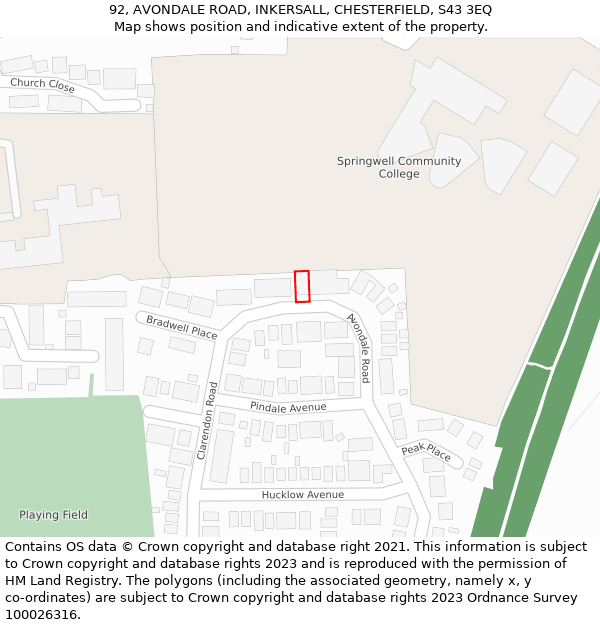 92, AVONDALE ROAD, INKERSALL, CHESTERFIELD, S43 3EQ: Location map and indicative extent of plot