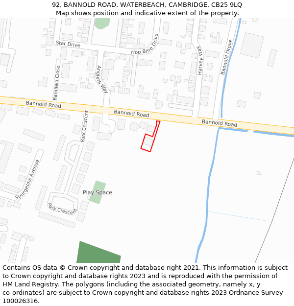 92, BANNOLD ROAD, WATERBEACH, CAMBRIDGE, CB25 9LQ: Location map and indicative extent of plot