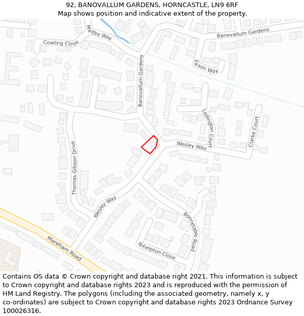 92, BANOVALLUM GARDENS, HORNCASTLE, LN9 6RF: Location map and indicative extent of plot