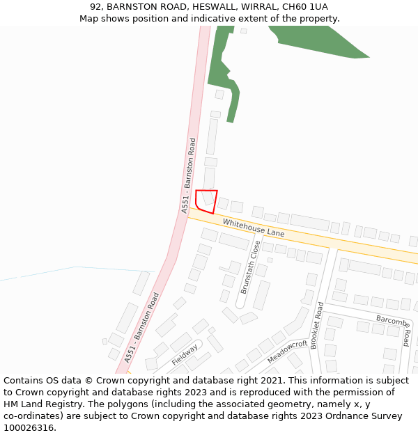 92, BARNSTON ROAD, HESWALL, WIRRAL, CH60 1UA: Location map and indicative extent of plot