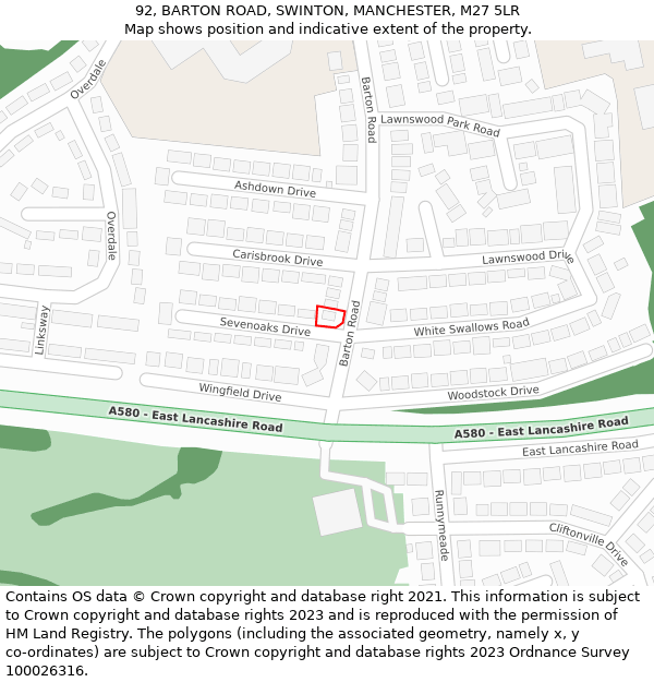 92, BARTON ROAD, SWINTON, MANCHESTER, M27 5LR: Location map and indicative extent of plot