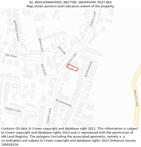 92, BRACKENWOODS, NECTON, SWAFFHAM, PE37 8EX: Location map and indicative extent of plot