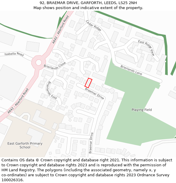 92, BRAEMAR DRIVE, GARFORTH, LEEDS, LS25 2NH: Location map and indicative extent of plot