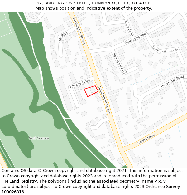 92, BRIDLINGTON STREET, HUNMANBY, FILEY, YO14 0LP: Location map and indicative extent of plot
