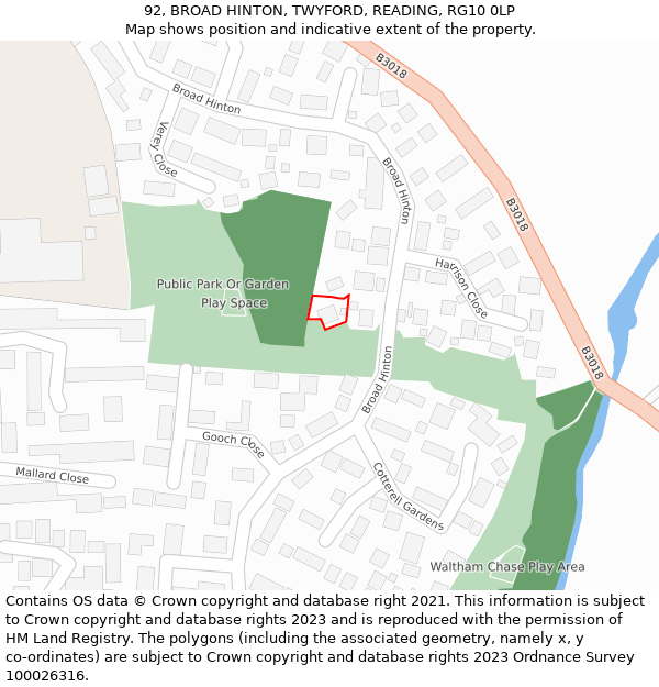 92, BROAD HINTON, TWYFORD, READING, RG10 0LP: Location map and indicative extent of plot